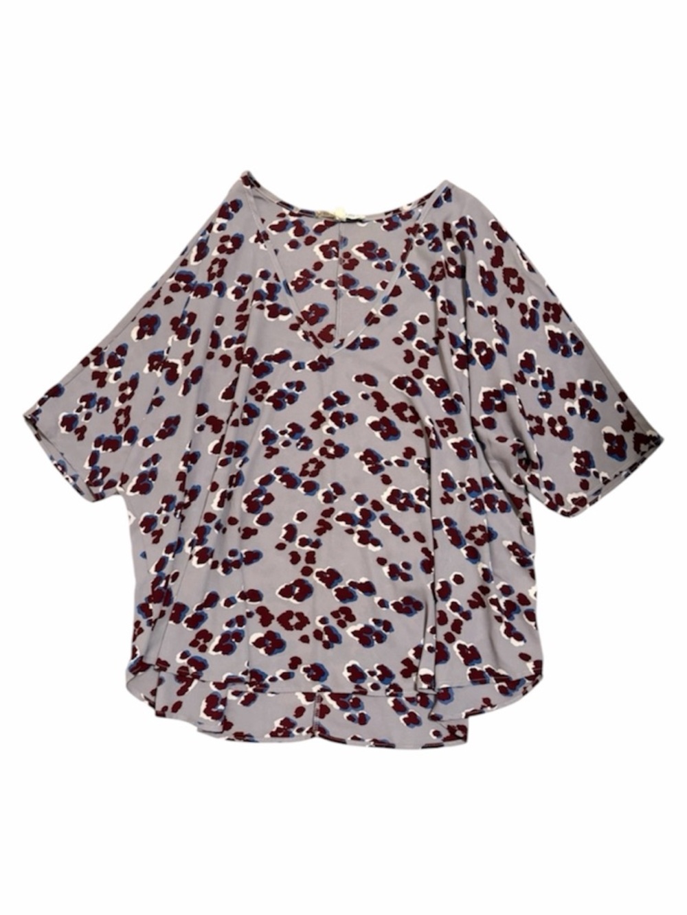 BY TOGETHER Leopard Print Short Sleeve V-Neck Oversized Blouse.